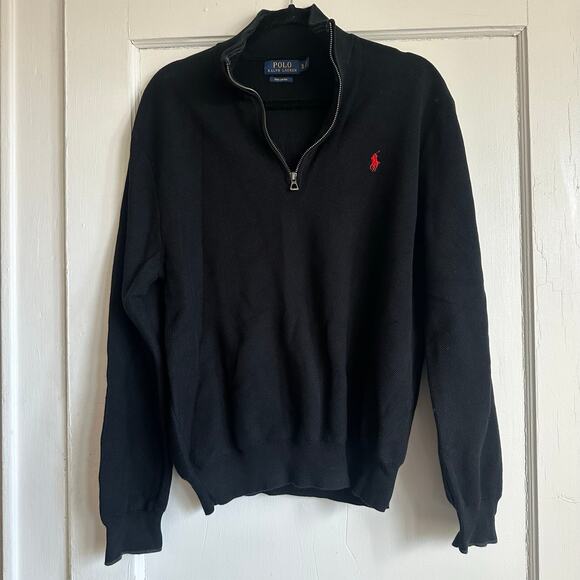 Polo Ralph Lauren 1/4 Zip Black Pima Cotton Sweater XL - Picture 2 of 11